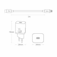BASEUS punjač s kabelom 20W TypeC/ Lightning bijeli QC Super Si TZCCSUP-B02