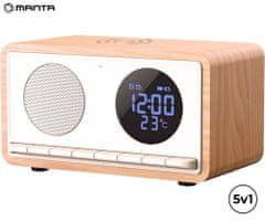 Manta RDI912 RIMINI radio/sat/budilica/ Qi punjač, ​​5 u 1, FM Radio, Bluetooth, baterija, microSD/AUX/USB-C, bijeli (Arctic White)