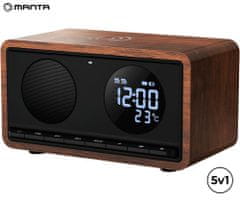 Manta RDI912 RIMINI radio/sat/budilica/ Qi punjač, ​​5 u 1, FM Radio, Bluetooth, microSD/AUX/USB-C, crni (Velvet Black)