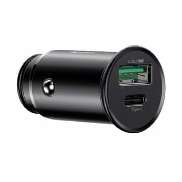 BASEUS Auto punjač 12V 30W QC PD TipA TipC crni CCYS-C01