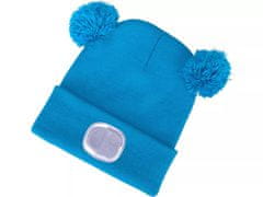 Extol Light LED svjetlosni šešir 43459 kapa s naglavnom lampom 4x25lm, USB punjenje, plava s pomponima, dječja