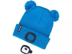 Extol Light LED svjetlosni šešir 43459 kapa s naglavnom lampom 4x25lm, USB punjenje, plava s pomponima, dječja