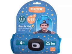 Extol Light LED svjetlosni šešir 43459 kapa s naglavnom lampom 4x25lm, USB punjenje, plava s pomponima, dječja