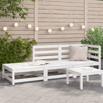 Vidaxl Vrtna sofa s tabureom, 2 sjedala, bijela, borovina