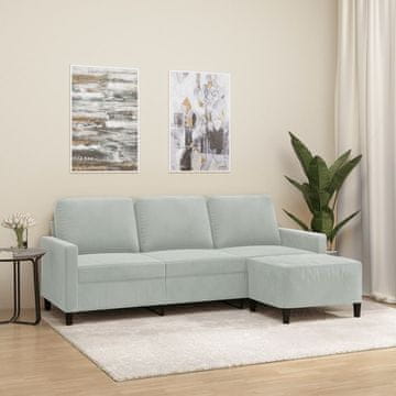 Vidaxl Trosjed s podnožjem, svijetlosiva, 180 cm, baršun