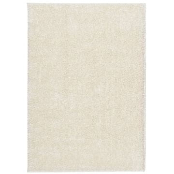 Vidaxl Tepih ISTAN s visokim vlaknima sjajni izgled krem 140x200 cm