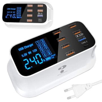 Verkgroup 8x USB 3.0 brzi LCD punjač 5-12V 40W