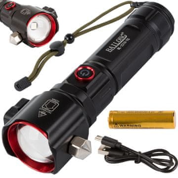 Bailong 3u1 taktička baterija. LED alu. svjetiljka ZOOM čekić + powerbank