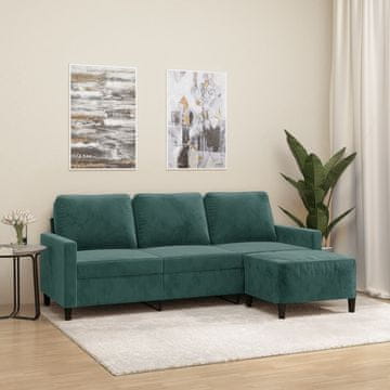 Vidaxl Trosjed s podnožjem, tamnozeleni, 180 cm, baršun