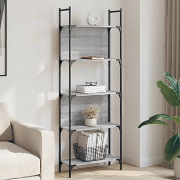 Vidaxl Polica za knjige s 5 razina, siva boja hrasta Sonoma, 60,5 x 24 x 166,5 cm
