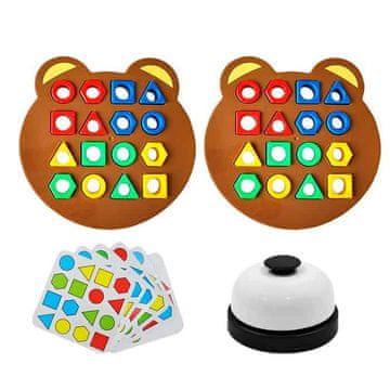 Netscroll Didaktička društvena igra za djecu, učenje boja i oblika, za 1-2 igrača, s karticama, pločama i zvoncem, razvoj logike i koordinacije, ShapeMatchingGame