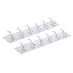 Netscroll Samoljepljivi držač s 6 kukica, proziran, set od 2 komada za kupaonicu i kuhinju, 1-1SixHooks