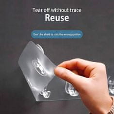 Netscroll Samoljepljivi držač s 6 kukica, proziran, set od 2 komada za kupaonicu i kuhinju, 1-1SixHooks