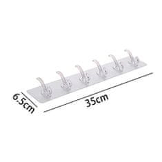 Netscroll Samoljepljivi držač s 6 kukica, proziran, set od 2 komada za kupaonicu i kuhinju, 1-1SixHooks