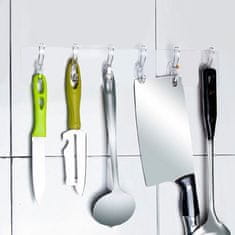 Netscroll Samoljepljivi držač s 6 kukica, proziran, set od 2 komada za kupaonicu i kuhinju, 1-1SixHooks