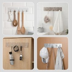 Netscroll Samoljepljivi držač s 6 kukica, proziran, set od 2 komada za kupaonicu i kuhinju, 1-1SixHooks