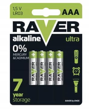 EMOS Raver 1,5V LR6 AAA alkalne baterije, set od 4 komada