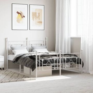 Vidaxl Metalni okvir kreveta s uzglavljem i podnožjem bijeli 140x200 cm