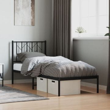 Vidaxl Metalni okvir kreveta s uzglavljem crni 75x190 cm