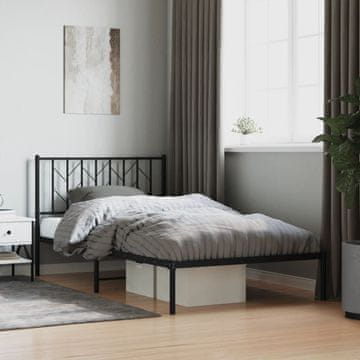 Vidaxl Metalni okvir kreveta s uzglavljem crni 107x203 cm