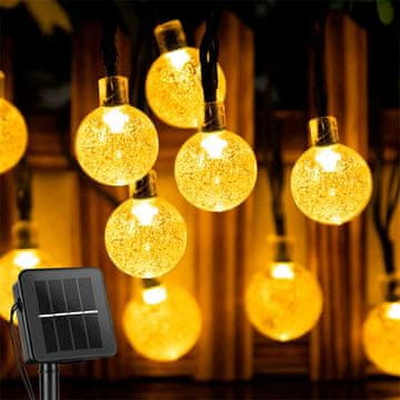 Netscroll Solarna LED svjetlosna lanterna, 50 toplih retro žaruljica, 9,5 m, vodootporne, za terasu, balkon, vrt, božićnu ili ljetnu dekoraciju, BulbLights