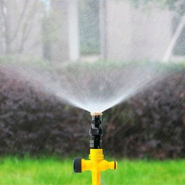 Netscroll Vrtni zalijevač s rotirajućom špricom, 90° 180° 360° kutovi prskanja, doseg do 12 m, dvostruki priključak za crijevo, ABS materijal, GrassSprinkler