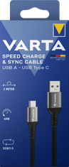 Varta Speed Charge & Sync kabel, USB-A na USB-C, crni, 2m (57935101111)