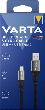 Varta Speed Charge & Sync kabel, USB-A na USB-C, crni, 2m (57935101111)