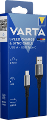 Varta Speed Charge & Sync kabel, USB-A na USB-C, crni, 2m (57935101111)