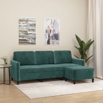 Vidaxl Trosjed s podnožjem, tamnozeleni, 180 cm, baršun