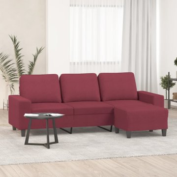 Vidaxl Trosjed s podnožjem, vinsko crvena 180 cm, tkanina
