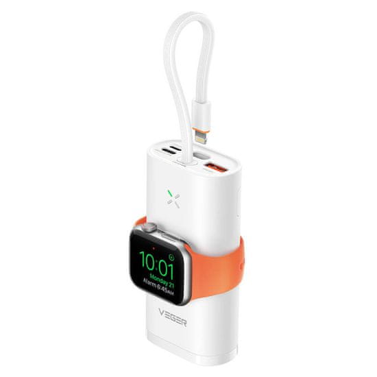 VEGER MagFan prijenosna baterija, 10000 mAh, ugrađeni kabel i Apple Watch punjač, ​​bijela (W1162S)
