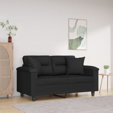 Vidaxl Dvosjed s jastucima, crna, 120 cm, mikrofibra