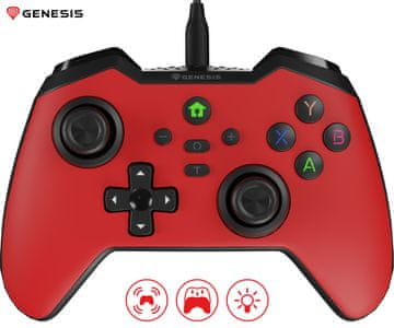 Genesis Manganese 300 žičani gamepad, Windows/Android/Nintendo, torbica, crvena
