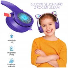 SATIS Ljubičasta LED bežična bluetooth slušalica s mačjim ušima + mikrofon