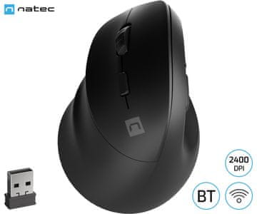 Natec CRAKE 2 vertikalni bežični miš, 2400DPI, Bluetooth, za ljevoruke korisnike