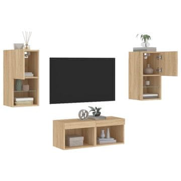 Vidaxl TV set od 4 dijela s LED rasvjetom, boja hrasta Sonoma