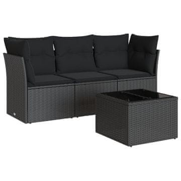 Vidaxl 4-dijelni set vrtnih sofa od poliratana s jastucima crni