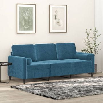 Vidaxl Trosjed s jastucima, plava, 180 cm, baršun