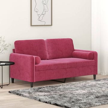 Vidaxl Dvosjed s jastucima, vinsko crvena, 140 cm, baršun