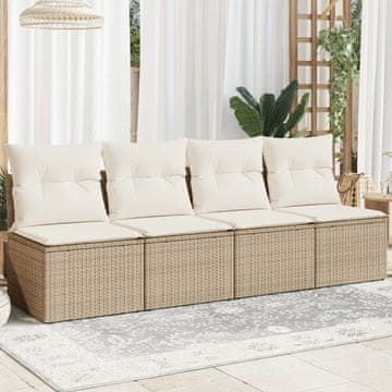 Vidaxl Vrtna sofa s jastucima, za 4 osobe, bež, poli ratan