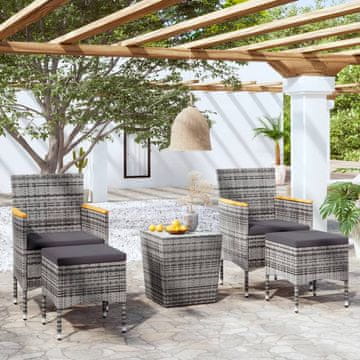 Vidaxl Bistro set od 5 dijelova, PE ratan i kaljeno staklo, sivi