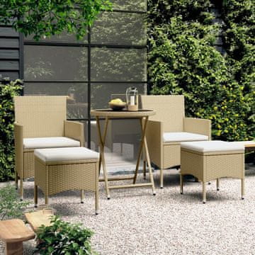 Vidaxl Vrtni bistro set od 5 dijelova, PE ratan i kaljeno staklo, bež boje