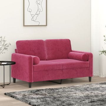 Vidaxl Dvosjed s jastucima, vinsko crvena, 120 cm, baršun