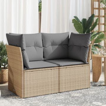 Vidaxl Vrtna sofa s jastucima, dvosjed, bež, poli ratan