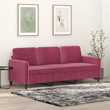 Vidaxl Trosjed Vinsko crvena 180 cm Presvučen baršunom