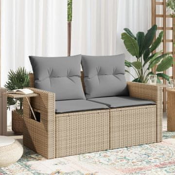 Vidaxl Vrtna sofa s jastucima, dvosjed, bež, poli ratan