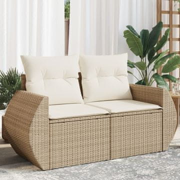 Vidaxl Vrtna sofa s jastucima, dvosjed, bež, poli ratan