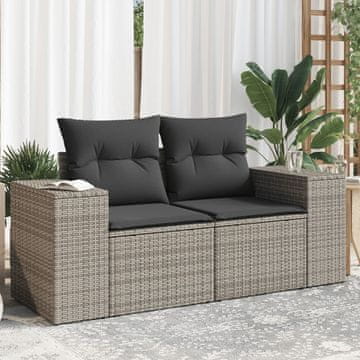 Vidaxl Vrtna sofa s jastucima, dvosjed, siva, poli ratan