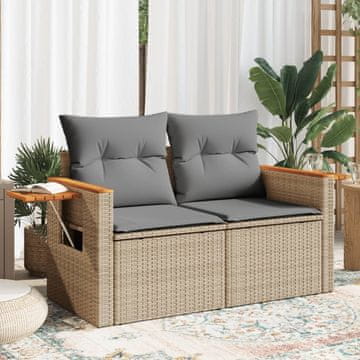 Vidaxl Vrtna sofa s jastucima, dvosjed, bež, poli ratan